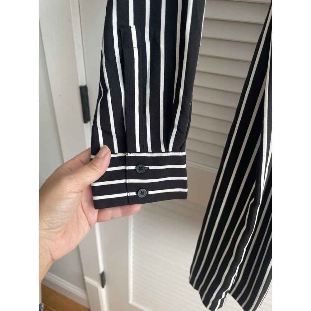 Ann Taylor Outlet Dress Black White Striped Long Sleeve Tie Waist Dress Sz L - Picture 4 of 11